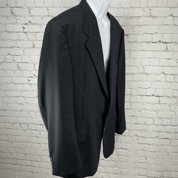 Hunting Horn Black Striped Wool 2 Button Ventless Notch Blazer USA Made Size 46L - Picture 10 of 13